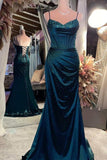 Sexy Mermaid Spaghetti Straps Backless Satin Evening For Women Party Dresses Long Formal Prom Dresses 22th Birthday Gowns HZ0311