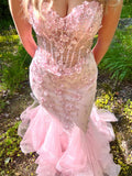 Mermaid Sweetheart Sleeveless Tulle Pink Long Formal Dresses Prom Dress HZ0311
