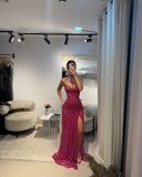 Sweetheart Sleeveless Ruch Side Slit Sheath Sparkly Prom Dresses HZ0311