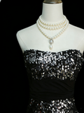 Classy A Line Strapless Sequins Long Senior Prom dresses High School Formal Dresses HZ0311