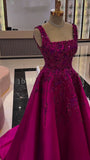 Cute Ball Gown Square Neck Fuchsia Pink Satin Prom Dresses Party Dress 21st Birthday Outfits Graduation Dress HZ0311