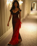Vintage Mermaid V Neck Chiffon Burgundy Long Prom Dress Aesthetic For Teens Formal Dresses Party Outfits Prom Gown HZ0311