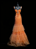 Modest Mermaid Sweetheart Orange Tulle With Layered College Formal Outfit Long Prom Graduation Dresses For Teens HZ0311