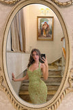Romantic Green Sweetheart Halter Sleeveless Prom Dresses Mermaid Column With Appliques Beads HZ0311