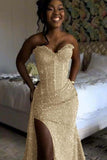 Orange Mermaid Prom Dress Sleeveless Sweetheart Sequined Formal Dress Party Gown For Women HZ0311