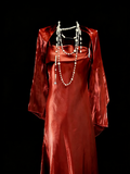 Vintage Fashion Night Aesthetic A Line Rust Red Spaghetti Straps 80s 70s 90s College Formal Outfit Long Prom Graduation Dresses HZ0311