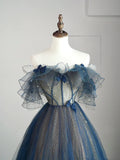Modest Ball Gown Off The Shoulder Blue Tulle College Formal Sweet 16 Outfit Long Prom Dresses For Teens HZ0311