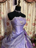 Lilac Strapless A-Line Beading Chiffon Long Prom Dresses Vintage Ball Gowns, HZ0427
