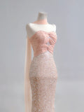 Sparkling Mermaid Sweetheart Champagne Pink Sequin Long Prom Dresses Impress 18th Birthday Outfits Party Gown HZ0311
