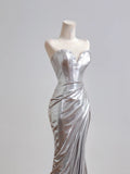 Shiny Mermaid Sweetheart Silver Sequin Prom Dresses Long Evening Formal Gown With High Slit Party Gowns HZ0311