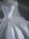 Timeless Wedding Dresses Ball Gown High Neck Satin Beaded Brides Dress Court Train Fitted Long Bridal Gowns HZ0311