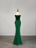 Stunning Mermaid Strapless Green Sequined Prom Dresses Inspiration Evening Dress Princess Graduation Gown HZ0311