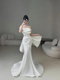 Classic Mermaid Wedding Dresses Off The Shoulder Satin White With Short Sleeves Brides Dress Summer Bridal Gowns HZ0311