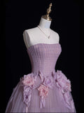 Modest Ball Gown Strapless Lilac Tulle Long Formal Evening Dress Gowns Formal Prom Dresses HZ0311