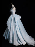 Beautiful Ball Gown Sweetheart Light Sky Blue Floral Sleeveless Long Prom Dress For Women Girls Evening Dresses HZ0311