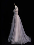 Beautiful Ball Gown V Neck Tulle With Short Sleeves Long Prom Dresses Inspiration Evening Gowns Formal Dress HZ0311