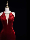 Stunning Mermaid Scoop Neck Burgundy Velvet With Tassels Prom Dresses Inspiration Evening Dress Princess Graduation Gown HZ0311