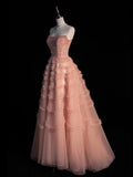 Cute Ball Gown Strapless Blush Pink Tulle Senior Prom Dresses High School Long Formal Dress HZ0311
