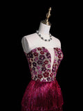 Charming Sheath Strapless Pink Sequins With Tassels Long Prom Dresses Evening Outfits Formal Dress HZ0311