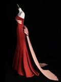Classy Mermaid Strapless Rust Red Satin Sleeveless Long Senior Prom dresses High School Formal Dresses HZ0311