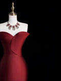 Princess Mermaid Sweetheart Burgundy Tulle Pleated Ruffles Satin Long Formal Evening Dress Gowns Prom Dresses HZ0311