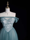 Beautiful Ball Gown Off The Shoulder Blue Tulle Long Prom Dresses Inspiration Evening Gowns Formal Dress HZ0311