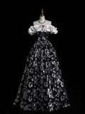 Modest Ball Gown Off The Shoulder Black Floral Sequin College Formal Sweet 16 Outfit Long Prom Dresses For Teens HZ0311