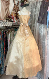 Modest Ball Gown Strapless Gold Organza Long Prom Dresses Party Dress 21st Birthday Outfits Graduation Gown HZ0311