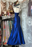 Vintage 2000s Mermaid Halter Royal Blue With Silver Beaded Sleeveless Long Prom Dress For Women Girls Evening Dresses HZ0311
