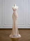 Modest Mermaid Spaghetti Straps Champagne Sequin Long Prom Dresses Impress 18th Birthday Outfits Party Gown HZ0311