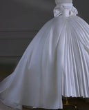 Timeless Wedding Dresses Ball Gown Strapless Satin Sleeves Pleated Brides Dress With Train Corset Fitted Long Bridal Gowns HZ0311