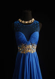 Retro A line Scoop Neckline Royal Blue Chiffon 2000s Long Prom Dresses Inspo 19th Birthday Outfits Formal Dress HZ0311