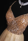 Retro A Line Spaghetti Straps Tulle Beaded Bodice 1950s Long Prom Dresses Inspo 18th Birthday Outfits Formal Dress HZ0311