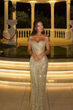 Dazzling Off-The-Shoulder Mermaid Prom Dresses Column Long With Pleats HZ0311