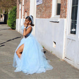 Ball Gowns Prom Dress Women Light Sky Blue Tulle Long Formal Dance Evening Party Gowns HZ0311