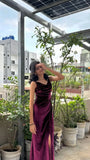 Modest Mermaid Spaghetti Strap Grape Velvet With Slit Prom Dresses Long Birthday Party Dress Evening Dresses HZ0311