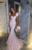 Sparkly Mermaid Sweetheart Pink Sequin With Short Puffy Sleeves Long Prom Dresses Impress 18th Birthday Outfits Party Gown HZ0311