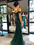 Green Mermaid Lace Beaded Off-Shoulder Formal Prom Dresses HZ0311