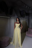 Simple A Line Strapless Yellow Chiffon With Pleated Scarf Long Prom Dresses Formal Dress Party 20th Birthday Outfits HZ0311