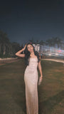 Sparkling Mermaid Spaghetti Strap Pink Sequined With Pleated Long Prom Dresses Formal Dress Party 20th Birthday Outfits HZ0311