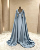 Elegant Mermaid Halter Light Sky Blue Satin With Beaded Long Formal Prom Evening Dress Dinner Outfits Party Gowns HZ0311