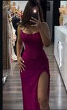 Modest Senior Prom Dresses High Schools Inspiration Sheath Strapless Sequins Fuchsia With Slit Semi Formal Grad Long Prom Dress For Teens HZ0311
