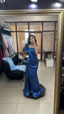 Sexy Mermaid One Shoulder Royal Blue Satin With Pleated Long Prom Dresses Formal Dress Party 20th Birthday Outfits HZ0311