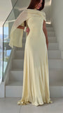 Women's Cocktail Party Gowns 90s Sheath Square Neck Chiffon Yellow With Cape Long Graduation Dinner Outfits Prom Dresses HZ0311