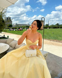 Elegant Butter Yellow Midi Dress for Summer Vacation Party Gowns Prom Dresses HZ0311
