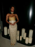 Pretty Mermaid Strapless Long Yellow Sequin Satin Party Dresses Prom Dresses Graduation Gown HZ0311