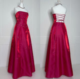 Vintage A Line Strapless Hot Pink Satin With Beaded Appliques Formal Gowns Evening Maxi Dress Prom Dress Aesthetic For Women Party Outfits HZ0311
