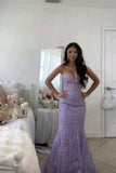 Strapless Tulle Lace Appliques Evening Dress Mermaid Prom Dress HZ0311