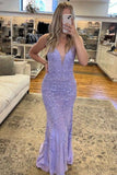 Modest Mermaid V Neck Lilac Lace Prom Dresses Inspo For Teens Formal Dress Party Outfits Prom Gowns HZ0311