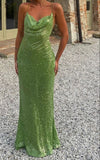 Glitter Mermaid Spaghetti Strap Green Sequin Long Prom Dresses Formal Party Dress Cocktail Maxi Evening Gowns HZ0311